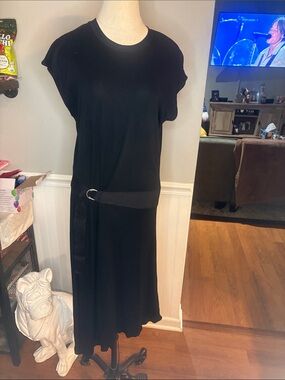 rag & bone Black Belted Crewneck Midi Dress
